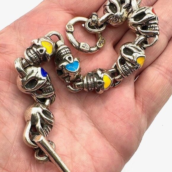 Stoplight Starlingear Vintage Japanese One Eyed 8 Skull Silver Bracelet - Picture 4 of 6
